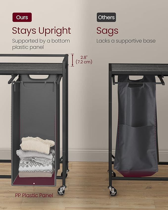 VASAGLE Laundry Sorter, 29 Gal. (110 L) Laundry Hamper Basket with 2 Compartments, Rolling Cart with Wheels, Shelf, Removable Bags, Pockets, Slate Gray and Charcoal Gray UBLH021G01
