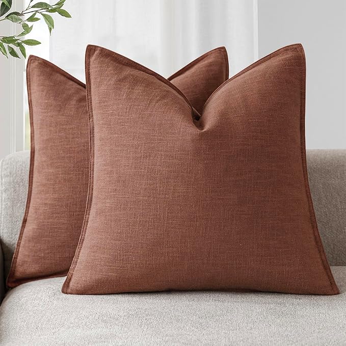 Foindtower Pack of 2, Decorative Linen Soild Throw Pillow Covers Soft Accent Euro Cushion Case Boho Farmhouse Pillowcase for Chair Couch Sofa Bedroom Living Room Home Decor 20 x 20 Inch Rust Red