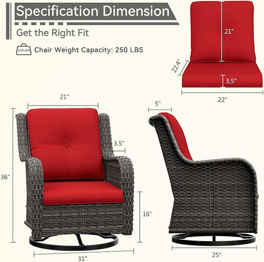 Outdoor Swivel Rocker Patio Chair - Outdoor Wicker Patio Glider Chair with Olefin Fabric Cushions Suitable for Backyard Deck and Porch, Red
