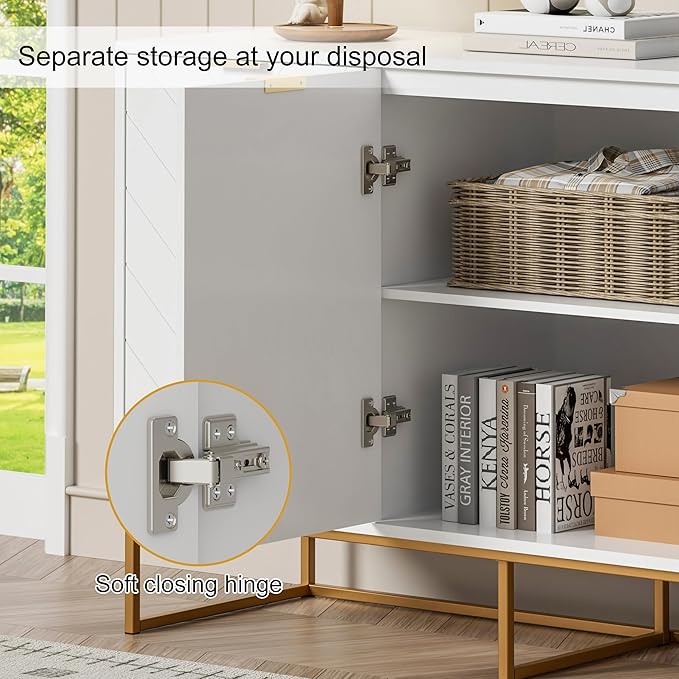 Scurrty Sideboard Buffet Cabinet with Adjustable Shelf, Storage Buffet with 3 Doors (White)