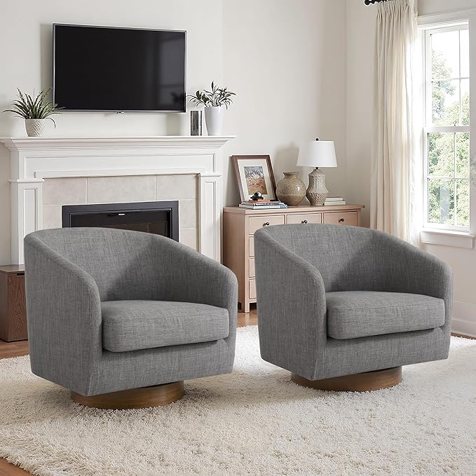 Lumibee Swivel Accent Chairs Set of 2, Chenille Fabric Swivel Barrel Chairs for Living Room, Modern Comfy Upholstered Round Armchairs Single Sofa Chairs for Bedroom, Club-Dark Gray