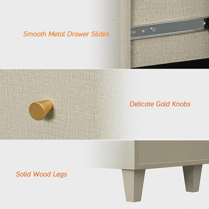 WAMPAT 6-Drawer Kids Dresser for Bedroom, 2-in-1 Modern Large Chest of Drawers with Gold Knobs, 71 Inch Wide Linen Printed Finish Wood Children Dresser for Baby Room, Nursery, Dark Beige