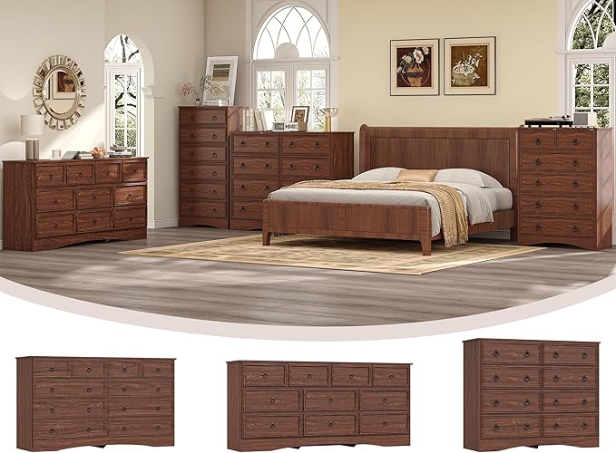 8 Drawer Dresser for Bedroom, Large Dressers Mid Century Modern Cherry Wood Chest of Drawers,Storage Organizer Furniture, Hallway, Entryway, Closet, Cherry Wood
