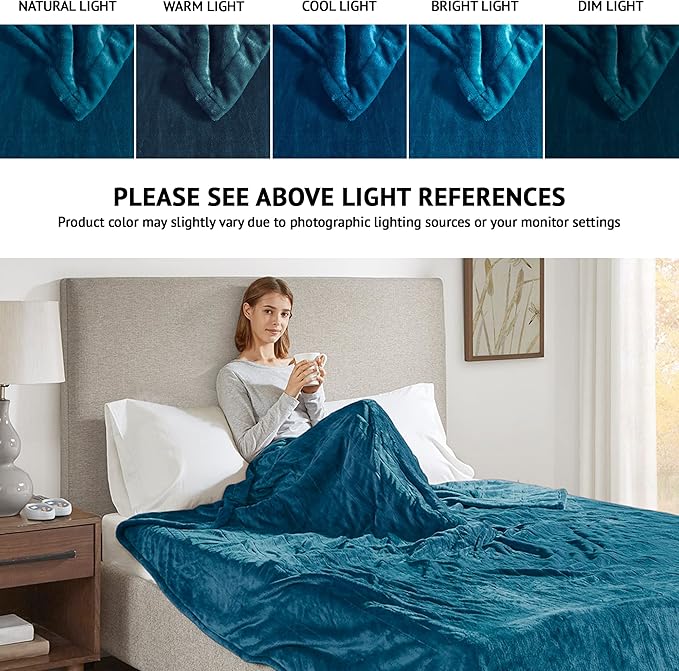 Beautyrest Heated Electric Blanket for Cold Weather, Fast Heating Heated Blanket, Auto Shut Off, Virtually Zero EMF, Multi Heat Setting, UL Certified, Teal King (90 inx100 in)