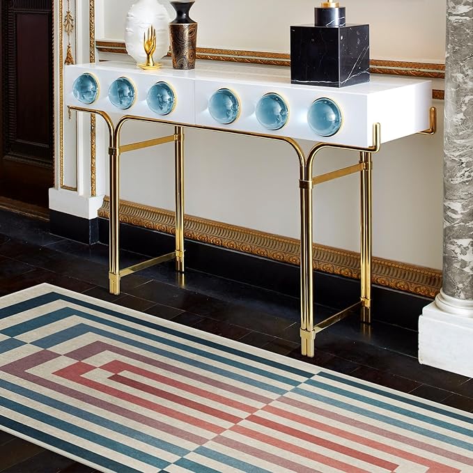 RUGGABLE x Jonathan Adler Washable Modern Area Rug – Op Art Teal 8x10, Stain-Resistant, Non-Slip – Large Machine Washable Rugs for Living Room, Bedroom, Hallway, Entryway & Office–with Standard Pad