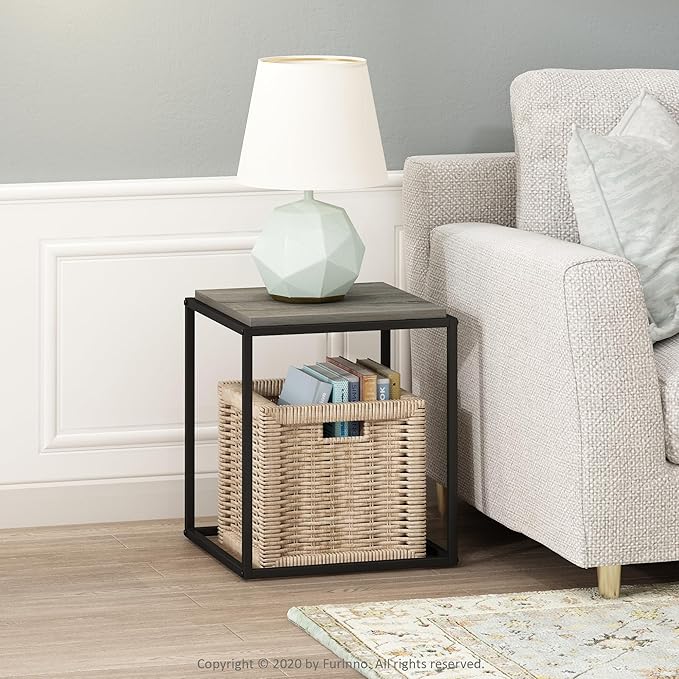 Furinno Moretti Cube Modern Stackable End Table Shelf, French Oak Grey