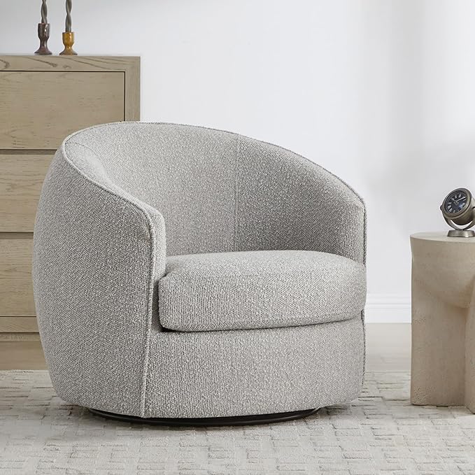 CHITA Swivel Barrel Chair, Modern Comfy FSC Certified Upholstered Boucle Accent Chair for Living Room, Fully Assembled, Light Grey
