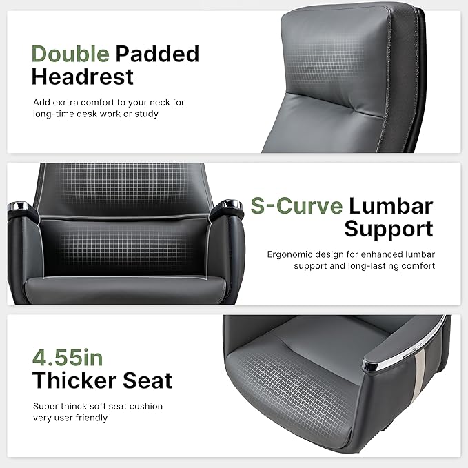 EUREKA ERGONOMIC Royal II Executive Office Chair High Back, Big and Tall with Extra Wide Seat, Silicone Leather Desk Chair Computer Chair, Modern Office Chair Home Office Desk Chairs-Gray