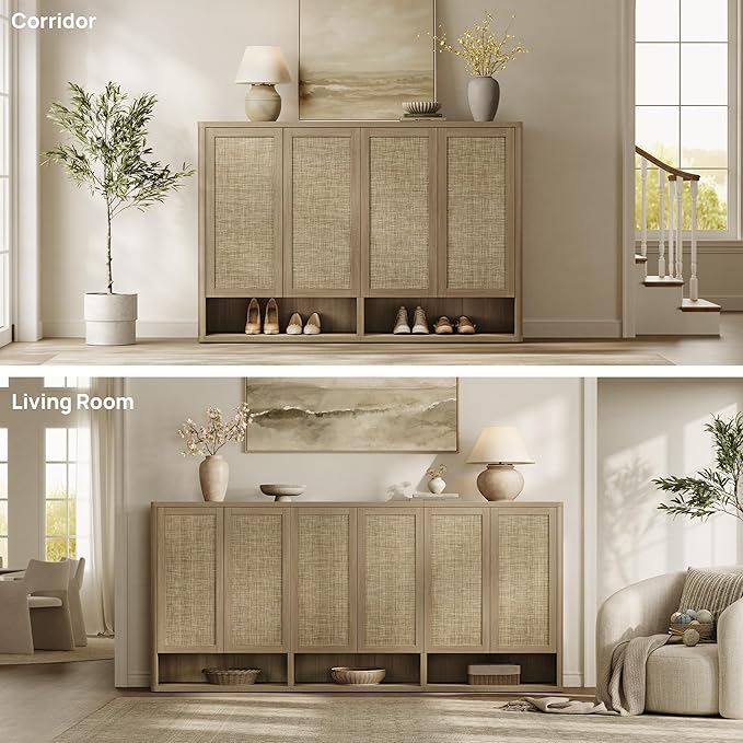 SICOTAS Rattan Shoe Storage Cabinet - Modular Shoe Cabinets with Door Tall Large Shoe Cabinet Storage for Entryway - 65.6" Wide Modular Cabinet for Hallway, Living Room