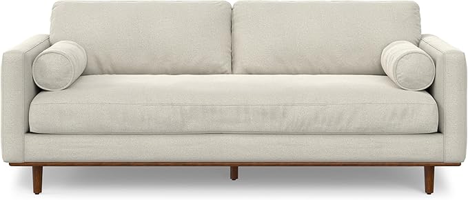 SIMPLIHOME Morrison 89-inch Wide Sofa in Cream White Woven-Blend Fabric, Handcrafted Mid-Century Modern Couch for Living Room or Family Room, Single Bench Cushion, Bolster Pillows