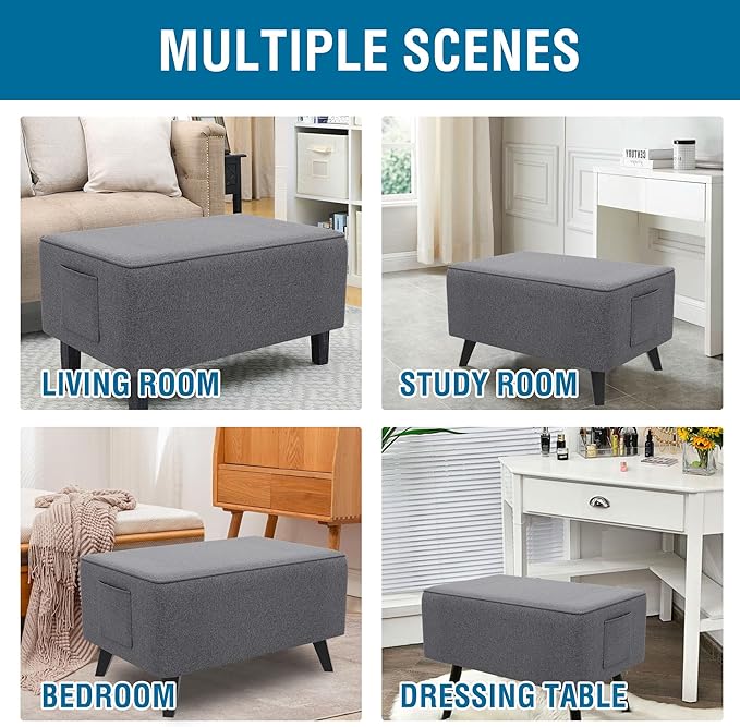 H.VERSAILTEX Ottoman Cover Slipcover Rectangle Fit Length 33"-34" Footrest Sofa Slipcovers Stool Cover Footstool Protector Covers Feature Thick Durable Linen Look Fabric Washable - Heather Grey