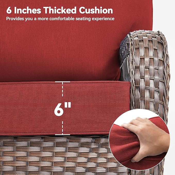 Luxury 6" Outdoor Cushions for Patio Furniture, 24x24x6" Thick Seat Cushion Set of 2, Fade Resistant Couch Chair Replacement Cushions High Density Deep Wicker Chair Cushion w/ Removable Cover, Red
