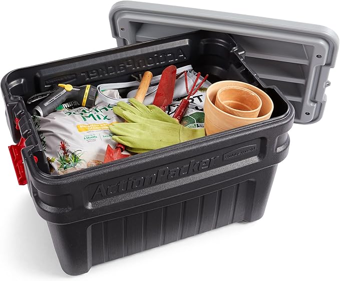 Rubbermaid ActionPacker️ 24 Gal Lockable Storage Box Pack of 2, Outdoor, Industrial, Rugged, Grey and Black