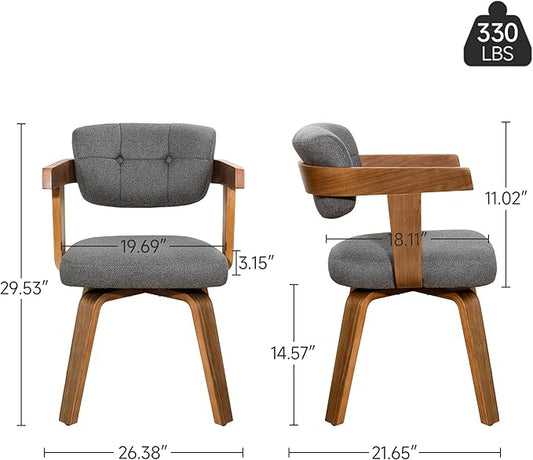 Art Leon Office Chair No Wheels - Mid Century Modern Chair, Fabric Upholstered Desk Chair Without Wheels, Accent Arm Chair with Wood Legs for Small Spaces Living Room Bedroom Study, Gray/Walnut