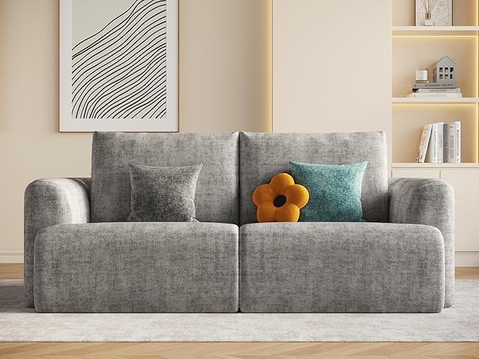 EASE MOOSE Boneless Couch for Living Room, Sectional Cloud Sofa, Modular Cloud Couch Loveseat, 2-Seater Deep Seat Sofas with Pillow for Bedroom, Apartment, No Assembly Required, Chenille (Light Grey)
