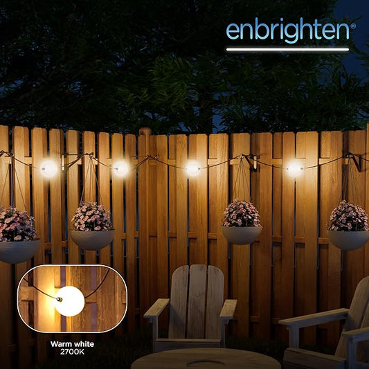 Enbrighten Globe Outdoor String Lights, 44ft, 12 Large 4in Round Bulbs, 2700K Warm White LED, Waterproof, Patio, Backyard, Garden, Pergola, Balcony, 84331