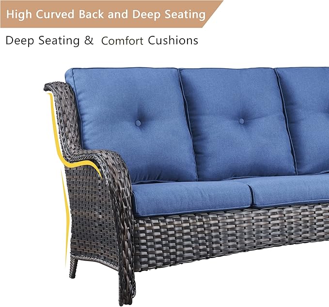HUMMUH 6 Piece Patio Furniture Set PE Wicker Rattan 3-Seat Outdoor Sectional Sofa with Love Seats,Patio Swivel Chairs,Ottomans Conversation Sets for Garden, Poolside, Backyard