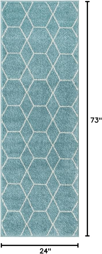 Unique Loom Trellis Frieze Collection Area Rug - Geometric (2' x 6' 1" Runner Light Blue/Ivory)