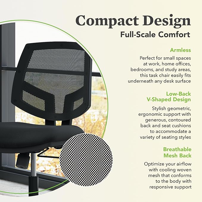 HON Volt Fabric Office Chair with Mesh Back, Home Desk Chairs with Wheels, Ergonomic Recline and Center Tilt, Black