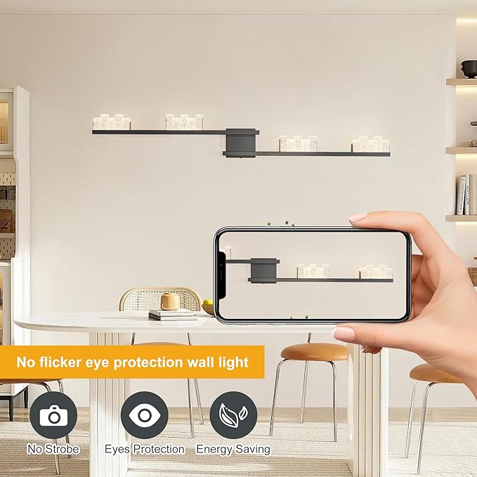 Qcyuui Modern Wall Sconces 47.2inch Dimmable LED Wall Lights 3000K Acrylic Wall Lighting Indoor Long Linear Wall Lamps for Living Room Bedroom Hallway, Black,36W