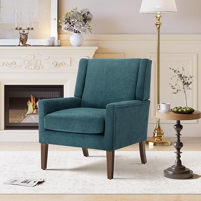 Accent Chairs for Living Room, Mid-Century Wooden Fabric Living Room Chairs, Arm Chair, Side Chairs for Living Room, Bedroom, Reading Nook