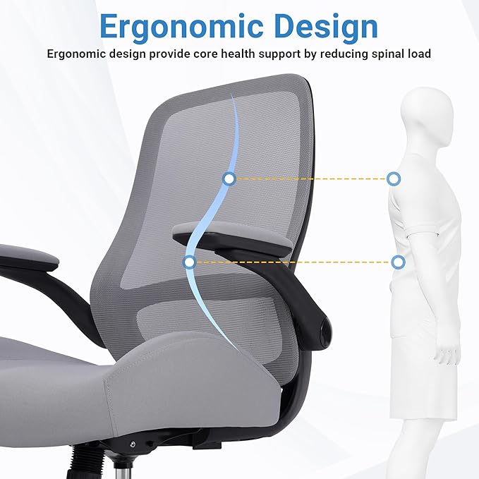 HYLONE Heavy Duty Office Chair, 5" Thickened Seat Ergonomic Desk Chair with Adjustable Armrests, Home Office Computer Chairs for Long Hours Mesh Executive Chair(Dark Grey)