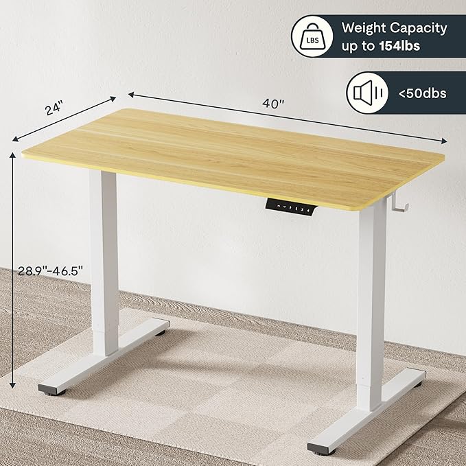 FLEXISPOT EN1 Whole-Piece Standing Desk 40 x 24 Inches Electric Height Adjustable Desk for Home Office (White Frame + Maple Top)