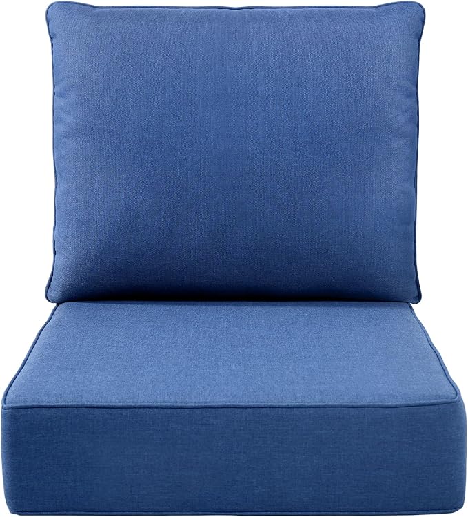 Luxury 6" Outdoor Cushions for Patio Furniture, 24x24x6 Thick Seat Cushion Set, Fade Resistant Couch Chair Replacement Cushions High Density Deep Wicker Chair Cushion with Removable Cover, Blue