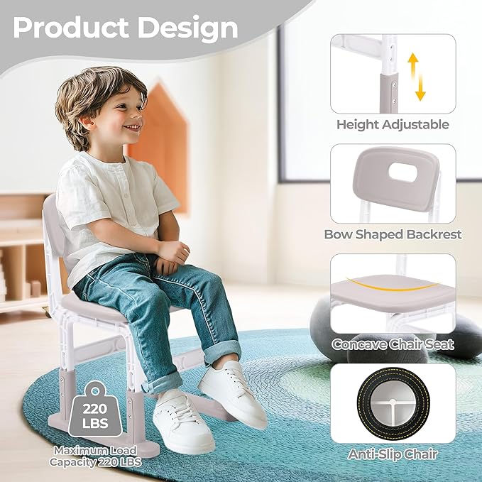 Kids Desk and Chair Set, Multi-Activity Children Study Table and Chair Set with Bookshelf for Home/Classrom, Height Adjustable, Graffiti Desktop, Removable Storage Rack for Toddler Ages 3-12