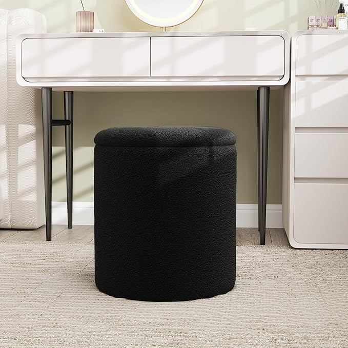 Ottoman Poufs with Storage, Set of 2 Soft Upholstered Vanity Stool,Multifunctional Ottomans Coffee Table Padded Seat Foot Rest for Living(Black, Pack of 2)