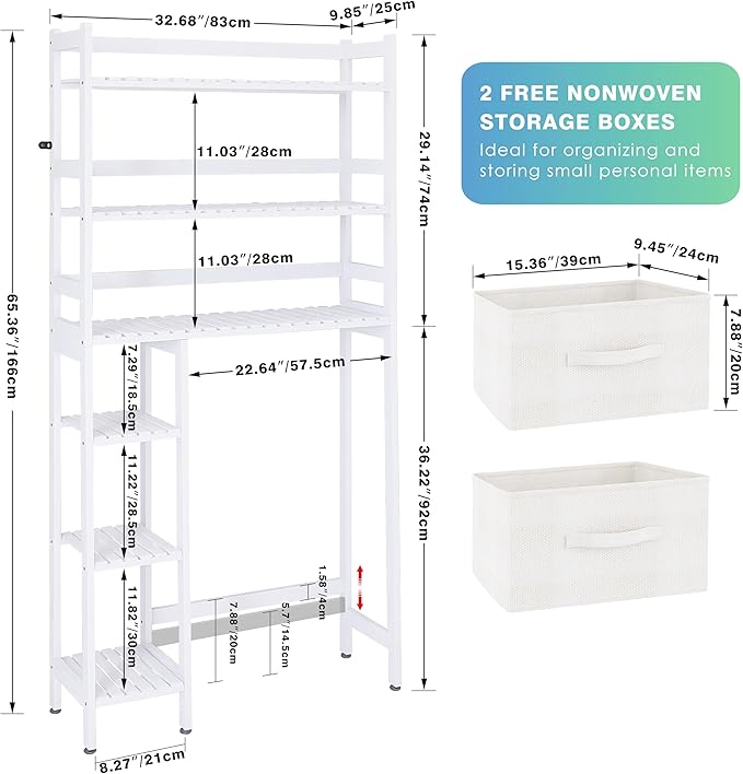 SMIBUY Over The Toilet Storage with Drawers, Large Bathroom Space Saver Organizer Rack, Freestanding Behind Toilet Stand with 6-Tier Shelf and Waterproof Feet Pad for Restroom, Laundry (White)