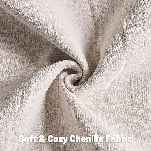 FUTEI Beige Chenille Decorative Throw Pillow Covers 20x20 Inch Set of 2,Soft Embossed Striped Textured Cushion Case,Modern Home Decor for Couch Bed Living Room