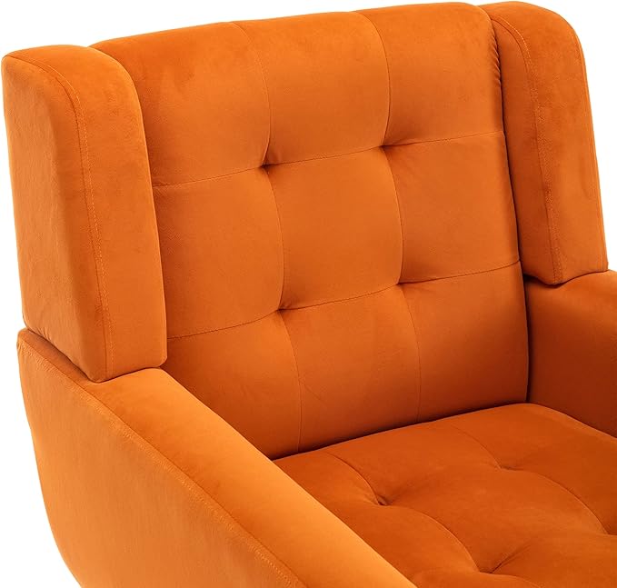 Dolonm Midcentury Modern Accent Chair with Arms, Upholstered Fabric Reading Side Chair Tufted Back Decorative Wingback Chair for Living Room Bedroom (Orange)