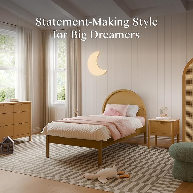 Babyletto Bondi Twin Bed for Kids - GREENGUARD Gold Certified - Twin Bed Frames with Arched Headboard - Universal Mattress Fit - No Box Spring Needed, Perfect for Boys/Girls Room & Guest Rooms, Honey