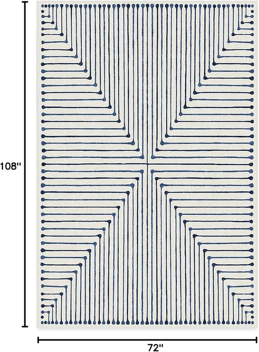 RUGGABLE x Jonathan Adler Machine Washable Modern Area Rug – Inkdrop Slate Blue 6x9, Stain-Resistant, Non-Slip – Medium Rugs for Living Room, Bedroom, Hallway, Entryway & Office–with Standard Pad