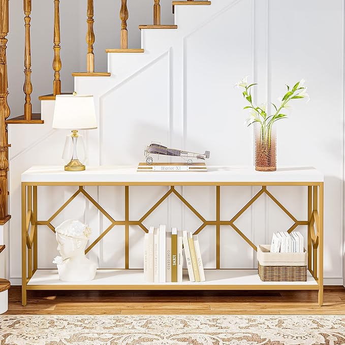 Tribesigns 71 Inch Extra Long Sofa Table, Narrow Long Sofa Console Tables Behind Couch Table with Open Storage Shelf