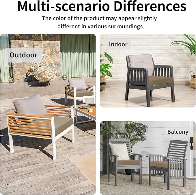 Easy-Going Waterproof Patio Cushion Covers ONLY Cover 24x24x4 inch 4 Pack Replacement Non-Slip Outdoor Seat Cushion Slipcover with Zipper. Camel