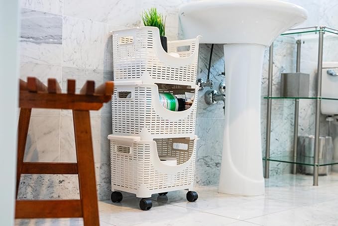 Mind Reader Plastic Storage Cart, Kitchen Storage, Rolling, Toy Storage, Laundry, Kitchen, 14.75" L x 11" W x 28.25" H, Ivory