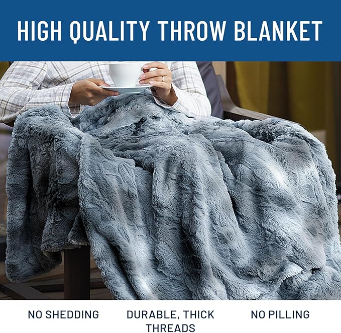 Everlasting Comfort Soft & Comfortable Arctic Blue Faux Fur Throw Blanket for Couch - (50"x65") Minky & Fluffy Fall Blankets & Throws, Plush Fuzzy Cover for Bed, Sofa & Living Room - Cozy Home Decor