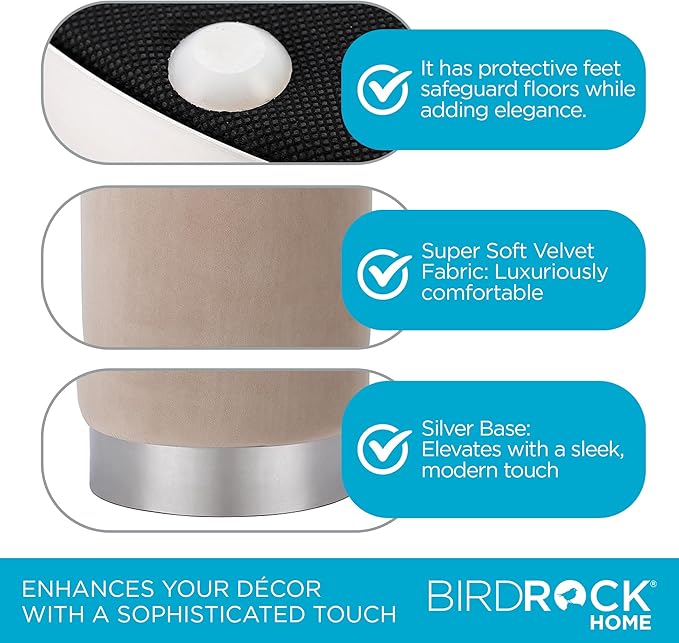 BIRDROCK HOME Round Ottoman Foot Stool – Soft Padded Modern Stool Design – Ideal for Living Room, Bedroom – Compact Footrest, Vanity Chair, Small Furniture – Foam Seating, Decorative Accent (Taupe)