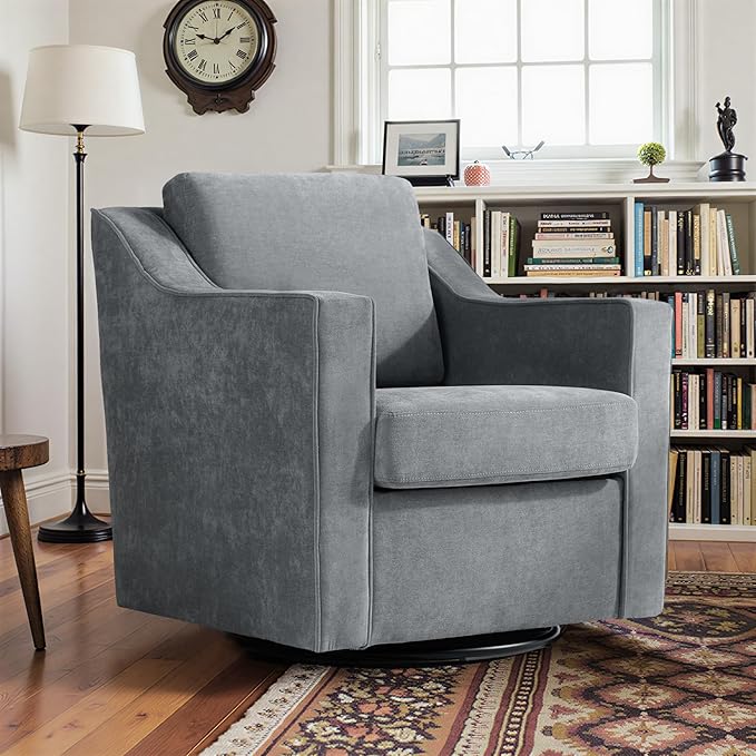 Pia Ricco Set of 2 Oversized Modern Striped Fabric Swivel Accent Chairs with Removable Covers, Living Room Reception Set