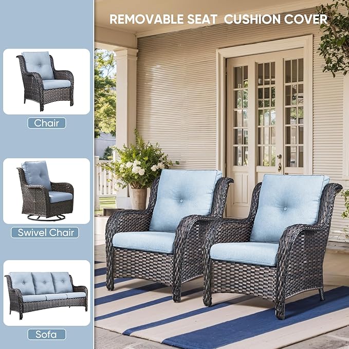 Patio Chair Cushions 6 Packs - Outside High Back Thick Cushion 22x24 for Outdoor Glider Rocking Chairs Loveseat 3-Seater Couch Sofa – Baby Blue/Buckle
