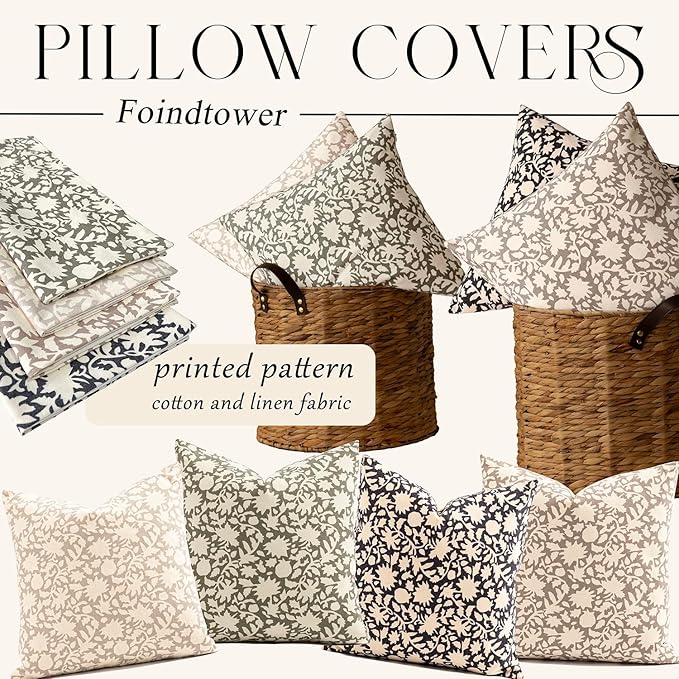 Foindtower Set of 2 Decorative Neutral Floral Lumbar Throw Pillow Covers Accent Farmhouse Cushion Covers Boho Vintage Pillowcase for Couch Sofa Bedroom Living Room Home Decor,12×20 Inch,Tan