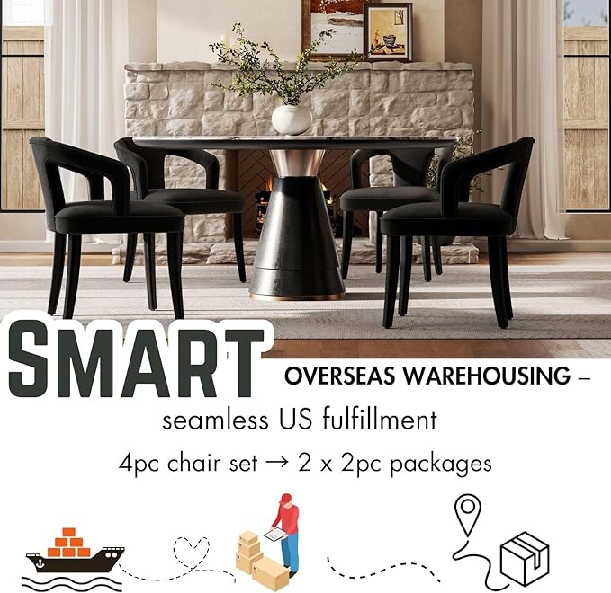 Black Velvet Dining Chairs Set of 4, Modern Upholstered Accent Chairs with Curved Back & Arms, Comfy Large Fully Upholstered Side Chair for Living Room