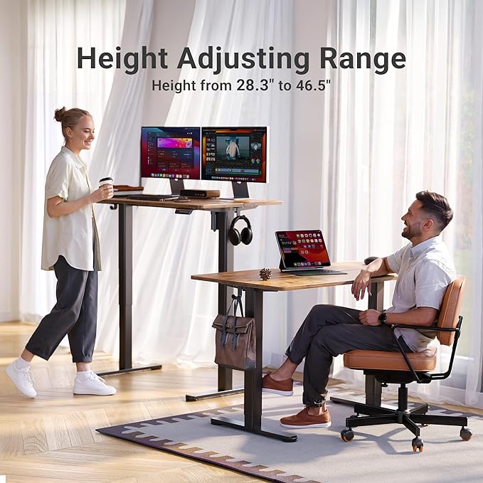 Claiks Electric Standing Desk, Adjustable Height Stand up Desk, 63x24 Inches Sit Stand Home Office Desk with Splice Board, Black Frame/Rustic Brown Top