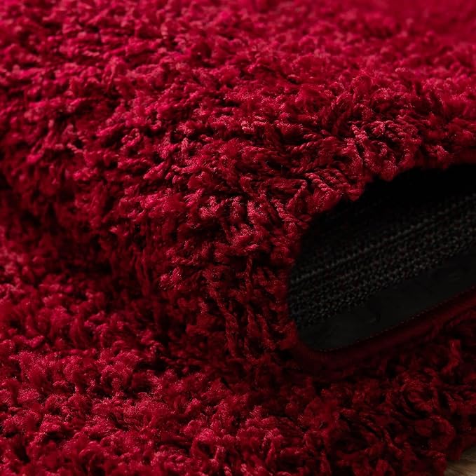 Unique Loom Solid Shag Collection Area Rug (8' Round, Cherry Red)