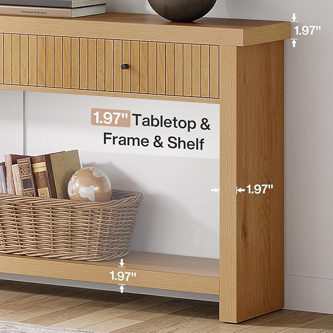 Tribesigns 70.9 inch Extra Long Entryway Table with 3 Drawers, Sofa Console Table with Open Storage Shelves, Oak Color Furniture, Wooden Couch Foyer Tables for Living Room Hallway Entrance