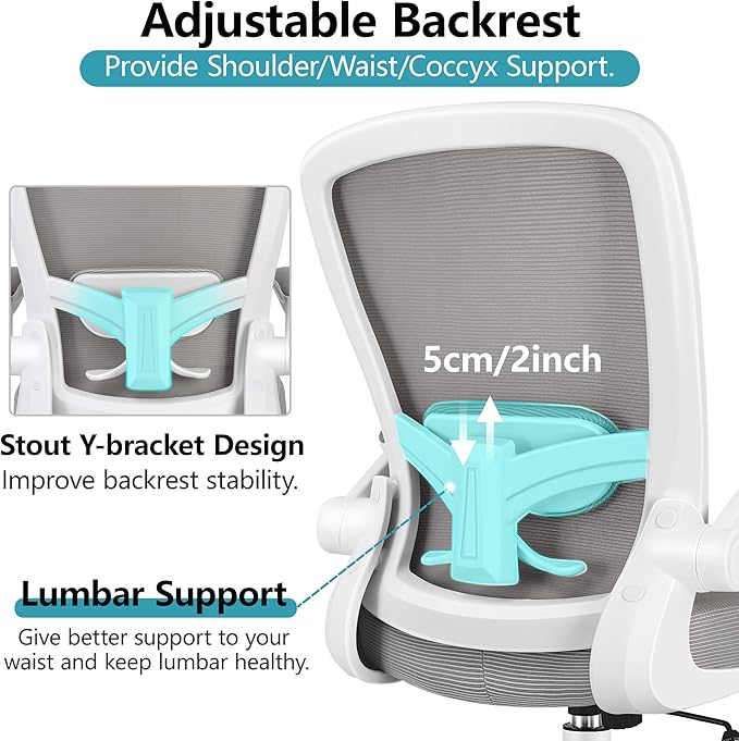 FelixKing Office Chair, Ergonomic Desk Chair Breathable Mesh Chairs Adjustable High Back Lumbar Support Flip-up Armrests, Executive Rolling Swivel Comfy Computer Chairs Home Office Gray