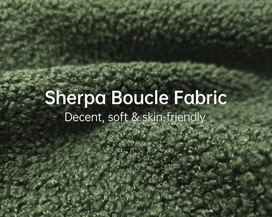 Morden Fort Sherpa Boucle Chair Single, Tilted Modern Wood Sofa Chair with Thick Cushion Comfortable Lumbar Pillow Armless Reading Accent Chairs Compatible with Sofa Set Couch for Living Room, Green
