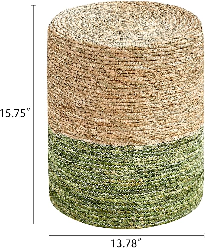 Wimarsbon Ottoman Poof, Natural Seagrass Poufs, Hand Weave Round Footstool, Pouffe Accent Chair, Sitting Braided Footrest W/Jute Cover, Outdoor Ottomans for Living Room, Bedroom